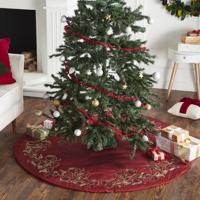 Christmas Tree Skirt, Beaded Red - Tree Skirts - 2