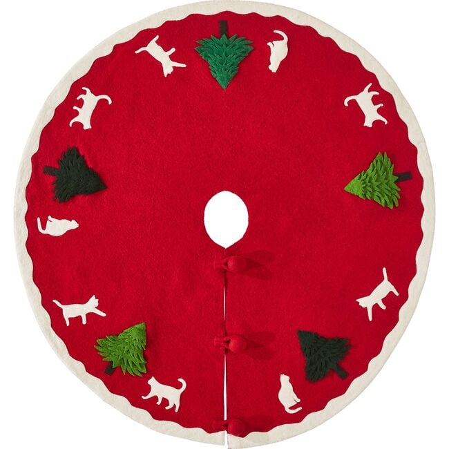 Cats & Green Trees Hand-Felted Christmas Tree Skirt - 60" - Tree Skirts - 3