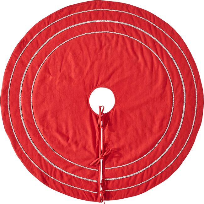 Concentric Nailhead Circles Christmas Tree Skirt in Red Linen - 60" - Tree Skirts - 3