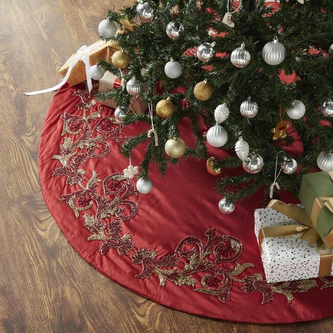 Imperial Design Hand Beaded Christmas Tree Skirt on Red- Large - 60" - Tree Skirts - 3