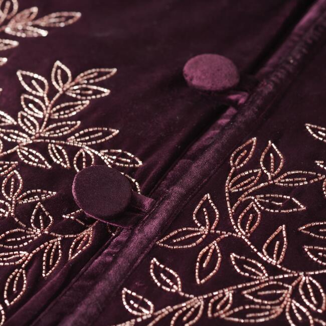 Christmas Tree Skirt, Burgundy Velvet with Beaded Flowers - Tree Skirts - 4