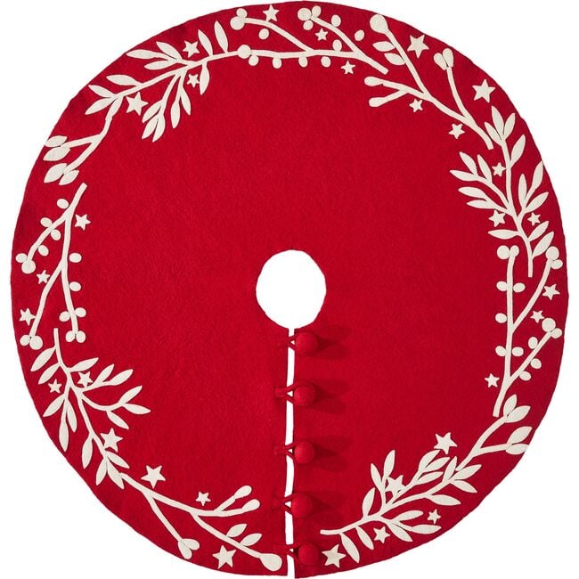 Christmas Tree Skirt, Red with Cream Branch and Stars - Tree Skirts - 4