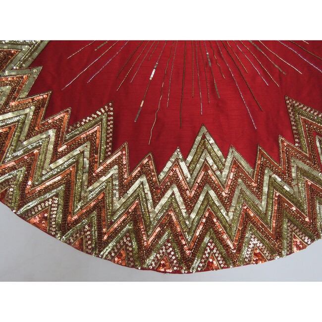 Christmas Tree Skirt, Garnet Red Beaded Metallic Starburst - Tree Skirts - 5