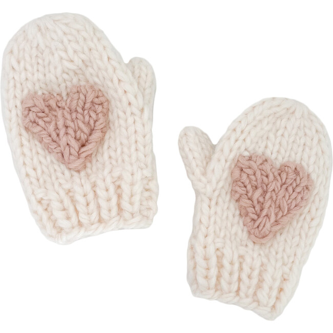 Heart Knit Mittens, Blush & Cream