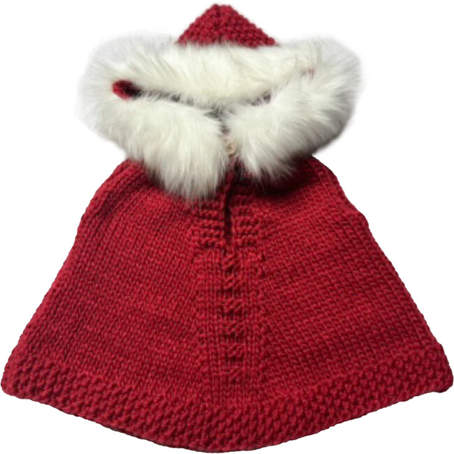 Poncho with Faux Fur Hood, Red - Jackets - 1