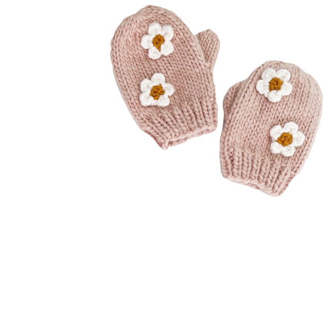 Hand-Crocheted Flower Mittens, Blush & White