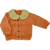 Knit Contrast Collar Pumpkin Cardigan, Orange & Green - Cardigans - 1 - thumbnail