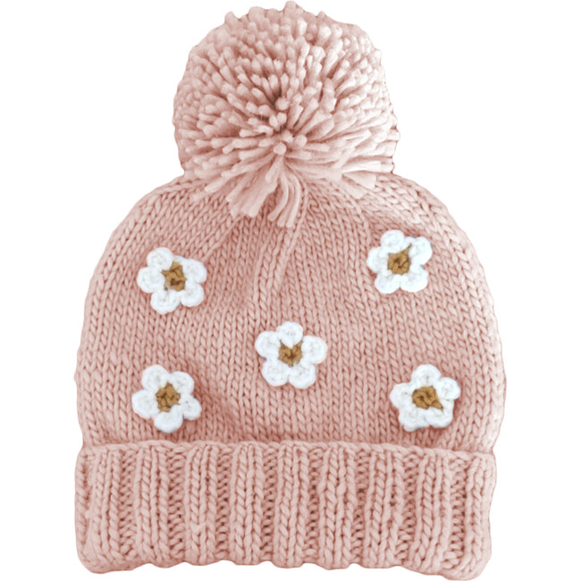 Hand-Crocheted Flower Hat, Blush & White