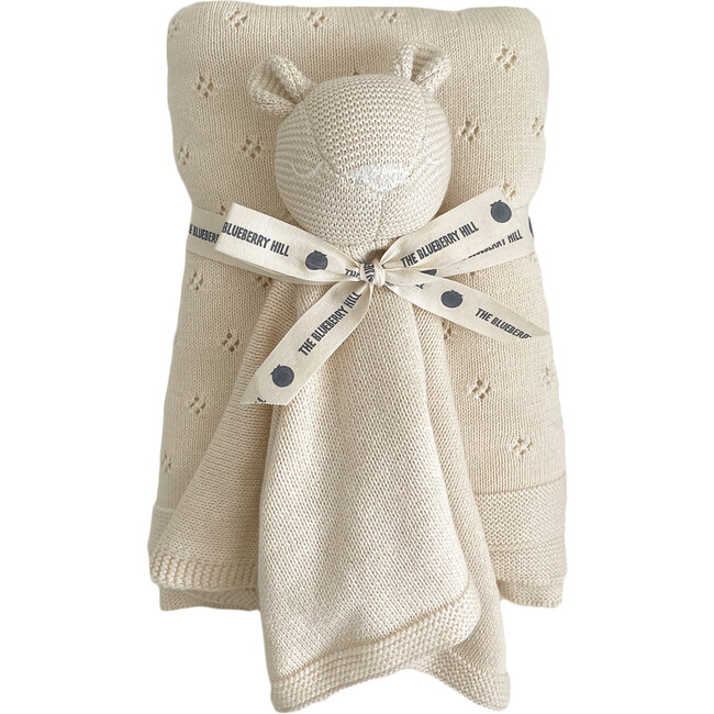 Pique Blanket & Harper Bear Lovey Set, Cream