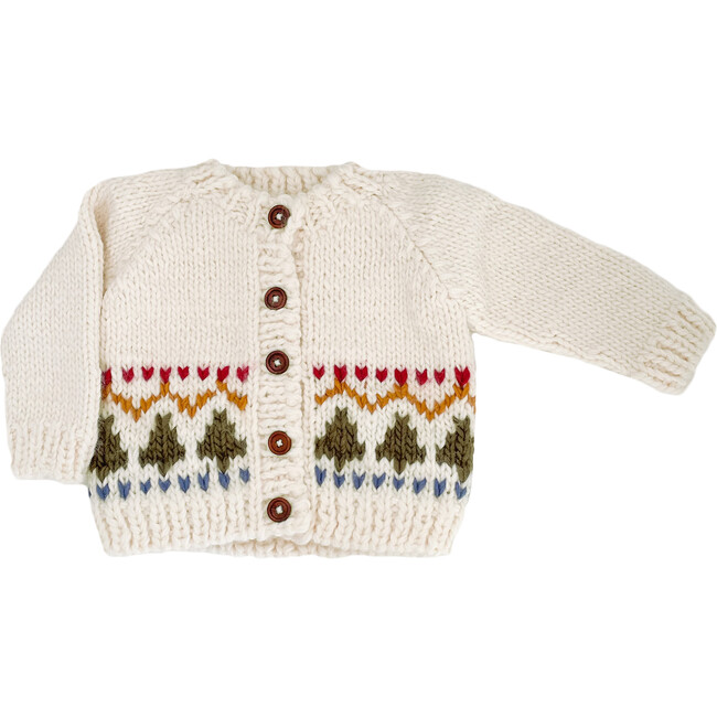 Tree Fair Isle Pattern Knit Cardigan, Olive Green