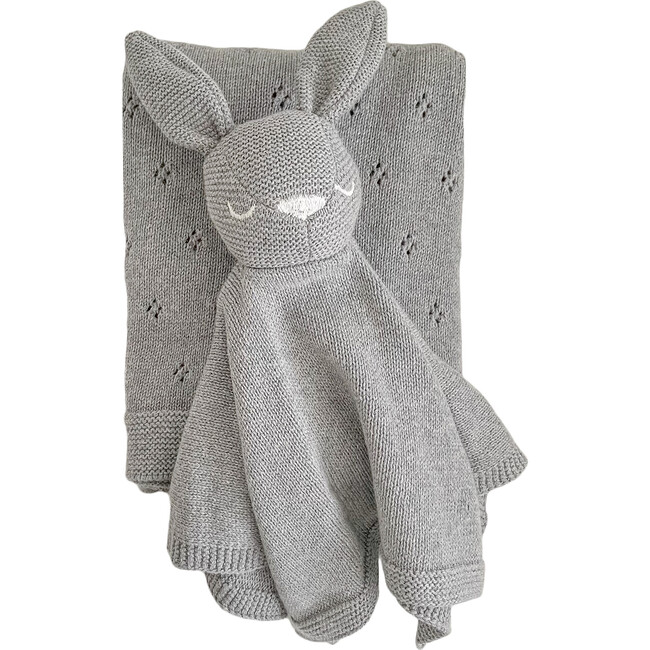 Pique Blanket & Bailey Bunny Lovey Set, Grey