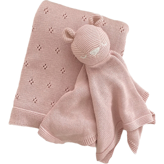 Pique Blanket & Harper Bear Lovey Set, Blush