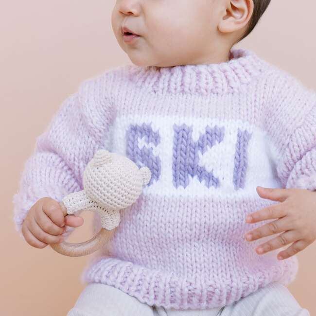 SKI Hand-Knit Sweater, Pink, Lavender & White - Sweaters - 2