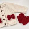 Holiday Classic Knit Bow Cardigan, Cream & Red - Cardigans - 2