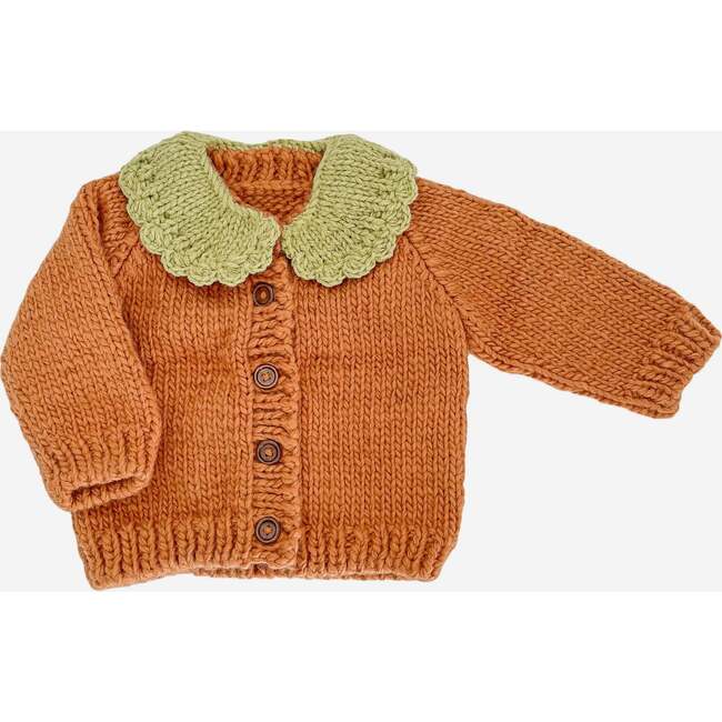 Knit Contrast Collar Pumpkin Cardigan, Orange & Green - Cardigans - 3
