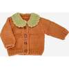 Knit Contrast Collar Pumpkin Cardigan, Orange & Green - Cardigans - 3