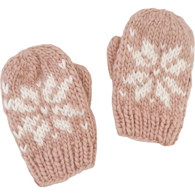 Snowflake Pattern Knit Mittens, Blush