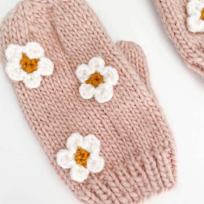 Hand-Crocheted Flower Mittens, Blush & White - Mitts - 3