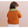 Knit Contrast Collar Pumpkin Cardigan, Orange & Green - Cardigans - 4
