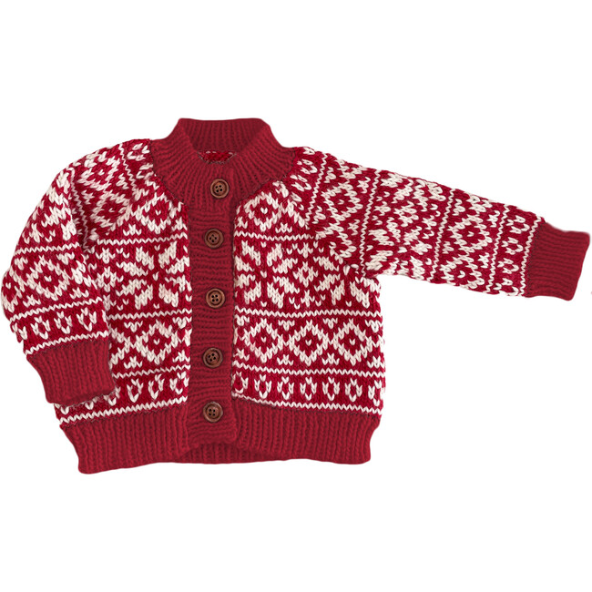 Snowflake Pattern Knit Cardigan, Red
