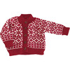 Snowflake Pattern Knit Cardigan, Red - Cardigans - 1 - thumbnail