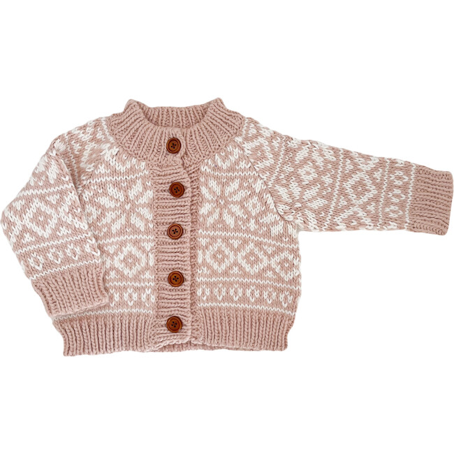 Snowflake Pattern Knit Cardigan, Blush