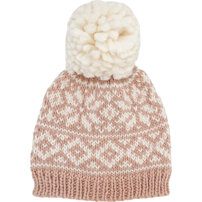 Snowflake Pattern Knit Pom Hat, Blush