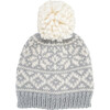 Snowflake Pattern Knit Pom Hat, Blue Grey - Hats - 1 - thumbnail