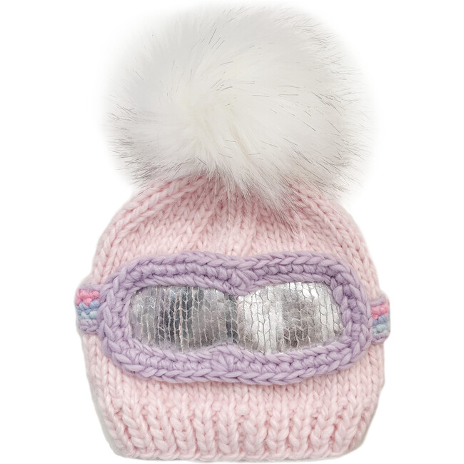 Ski Goggle Hand-Knit Hat, Pink, Lavender & Silver