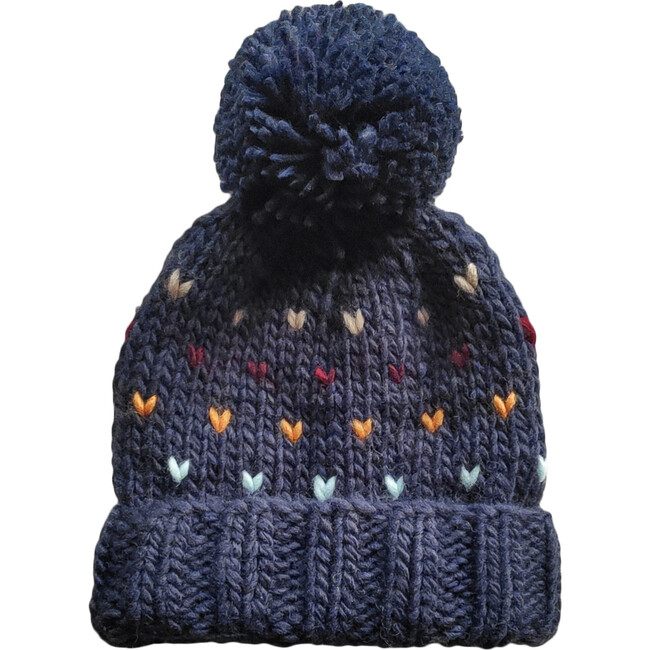 Sawyer Knit Tiny Hearts Hat, Navy & Multicolors
