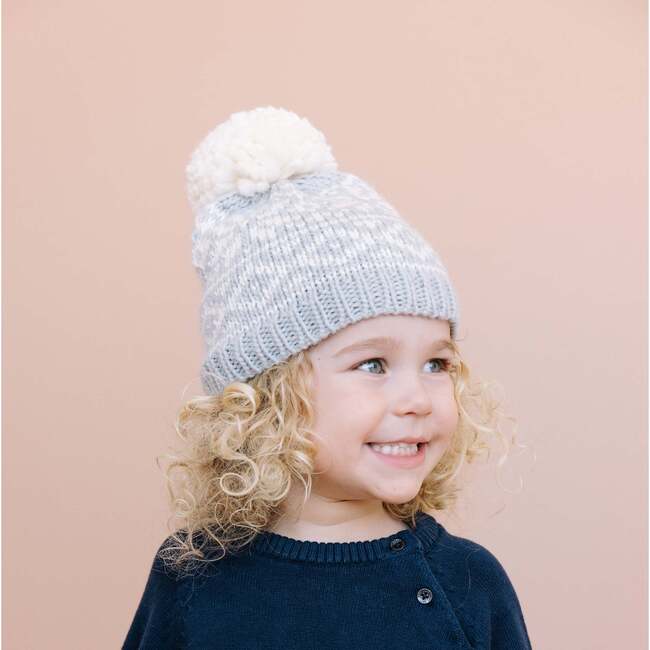 Snowflake Pattern Knit Pom Hat, Blue Grey - Hats - 2