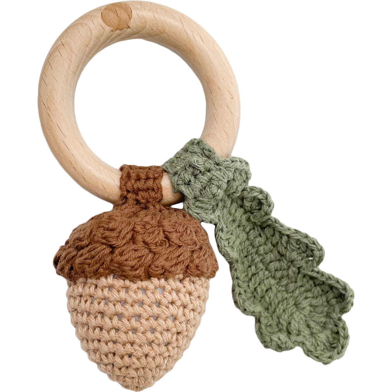 Cotton Crochet Baby Rattle Teether, Acorn - Rattles - 1