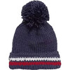 SKI Stripe Knit Pom Pom Hat, Navy - Hats - 1 - thumbnail