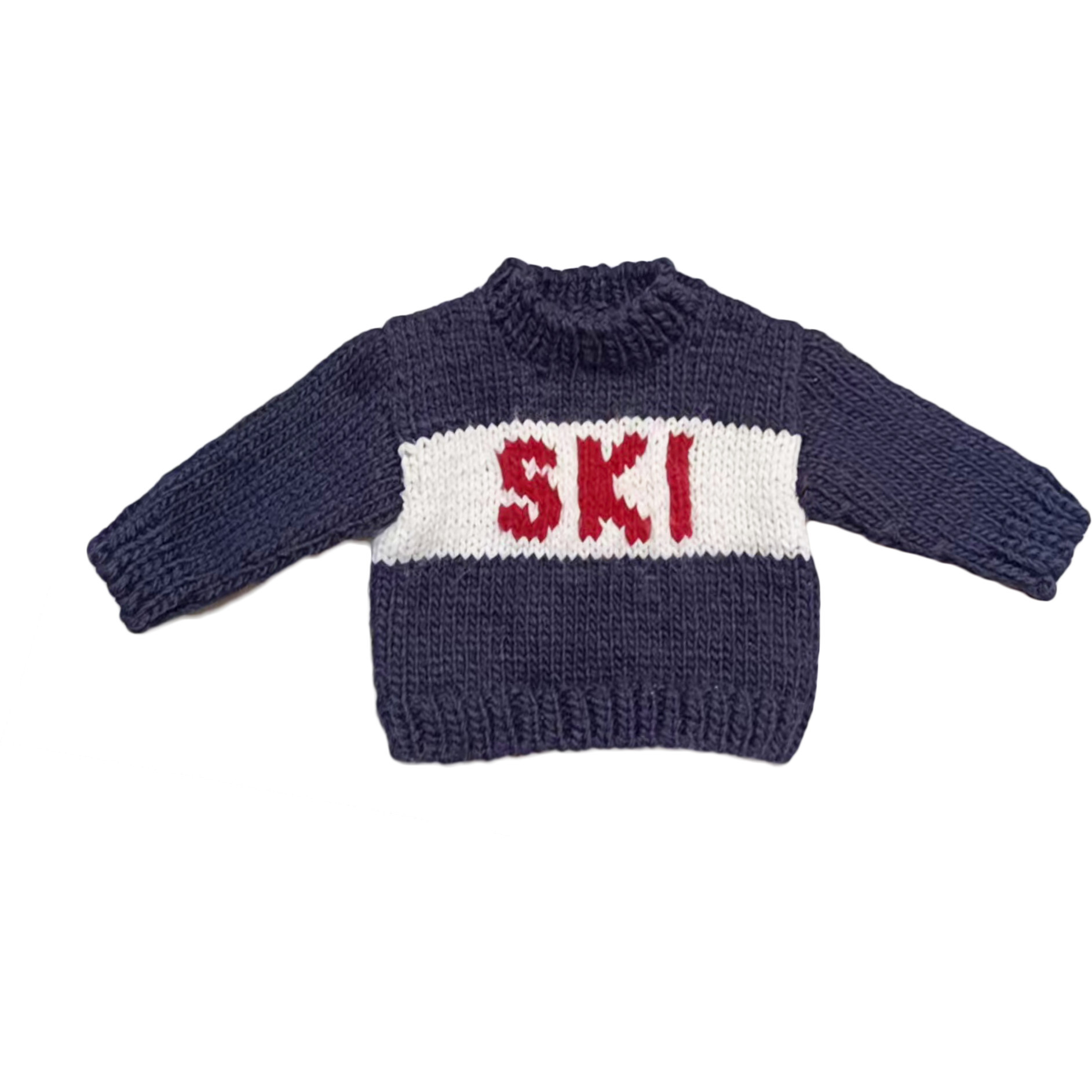 SKI Hand-Knit Sweater, Navy, Red & White - Sweaters - 1