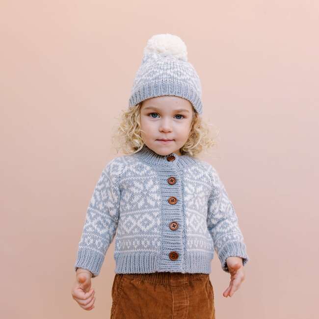 Snowflake Pattern Knit Pom Hat, Blue Grey - Hats - 3