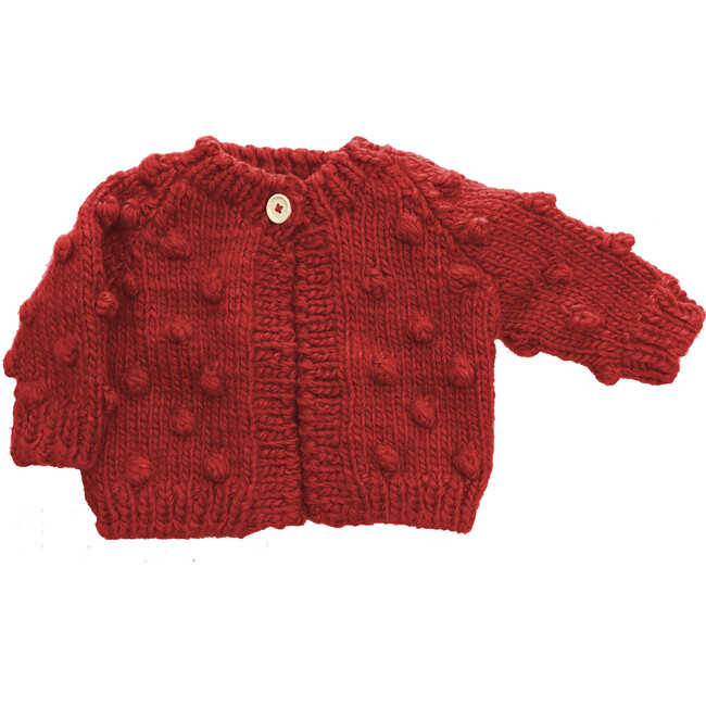 All-Over Popcorn-Knit Cardigan, Red