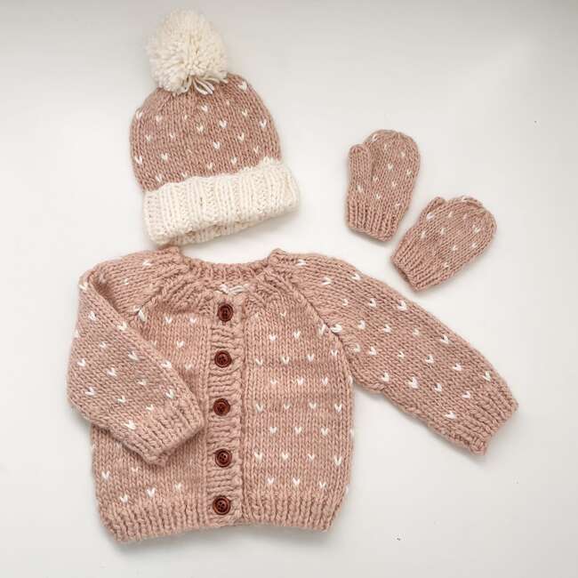 Sawyer Knit Tiny Hearts Mittens, Blush & Cream - Mitts - 3