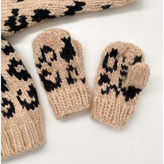 Cheetah Print Knit Mittens, Latte & Black - Mitts - 2