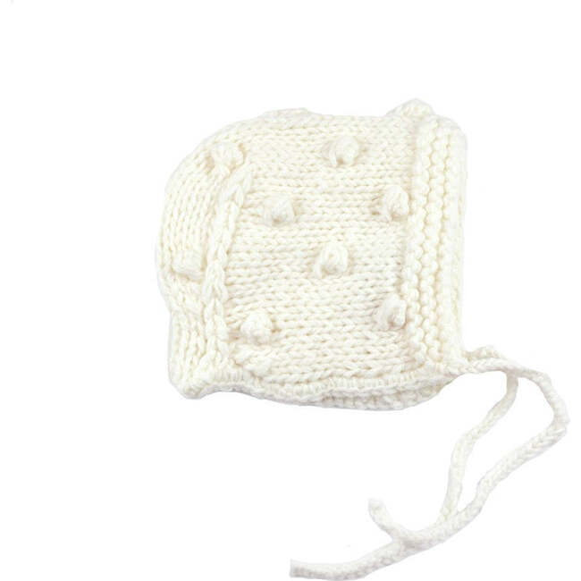 All-Over Popcorn-Knit Bonnet, Cream
