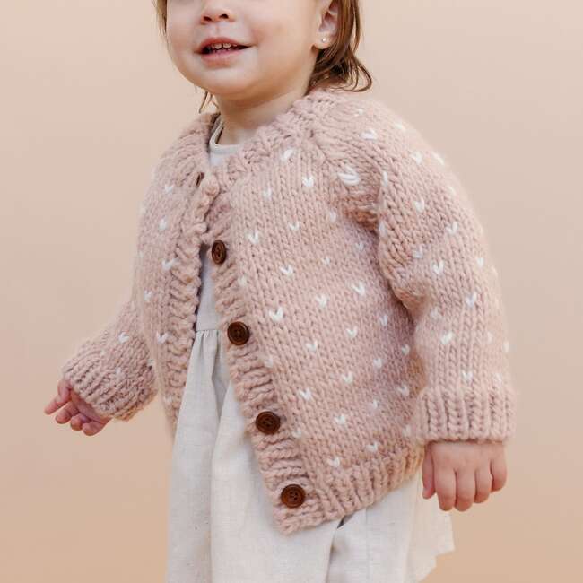 Sawyer Knit Tiny Hearts Cardigan, Blush & Cream - Sweaters - 3