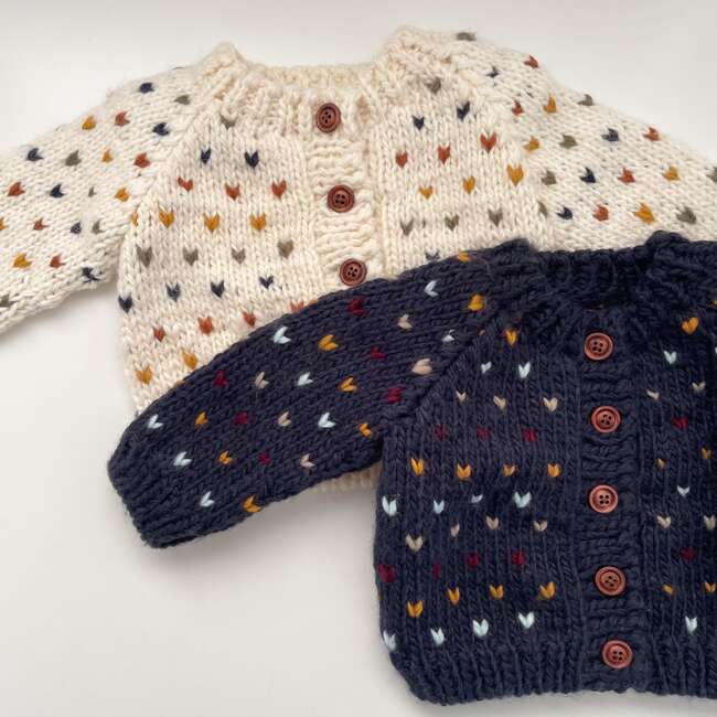 Sawyer Knit Tiny Hearts Cardigan, Navy & Multicolors - Sweaters - 4