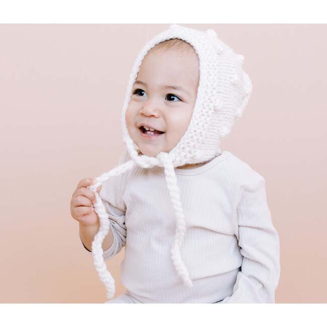 All-Over Popcorn-Knit Bonnet, Cream - Hats - 2