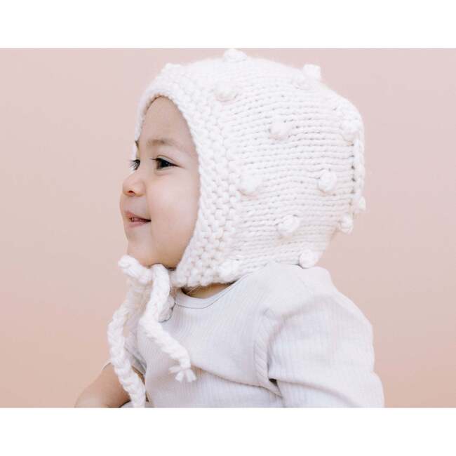 All-Over Popcorn-Knit Bonnet, Cream - Hats - 3