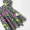 Apple Checker Print Puff Sleeve Dress, Black And White - Dresses - 3