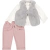 Faux Fur Vest, Top & Pant Set, Grey - Mixed Apparel Set - 1 - thumbnail