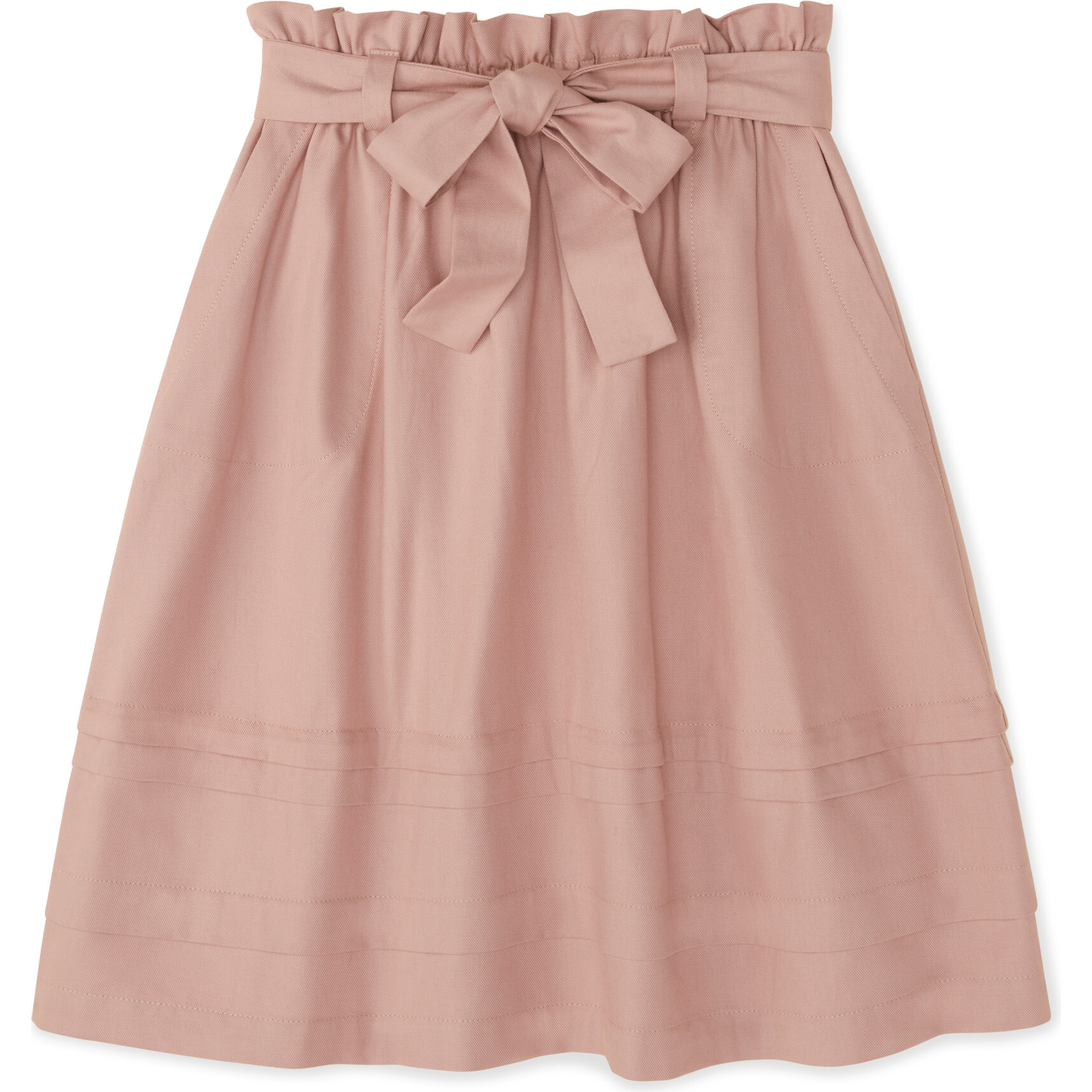 Organic Rose Paper-Bag Waist Midi Skirt, Pink - Skirts - 1