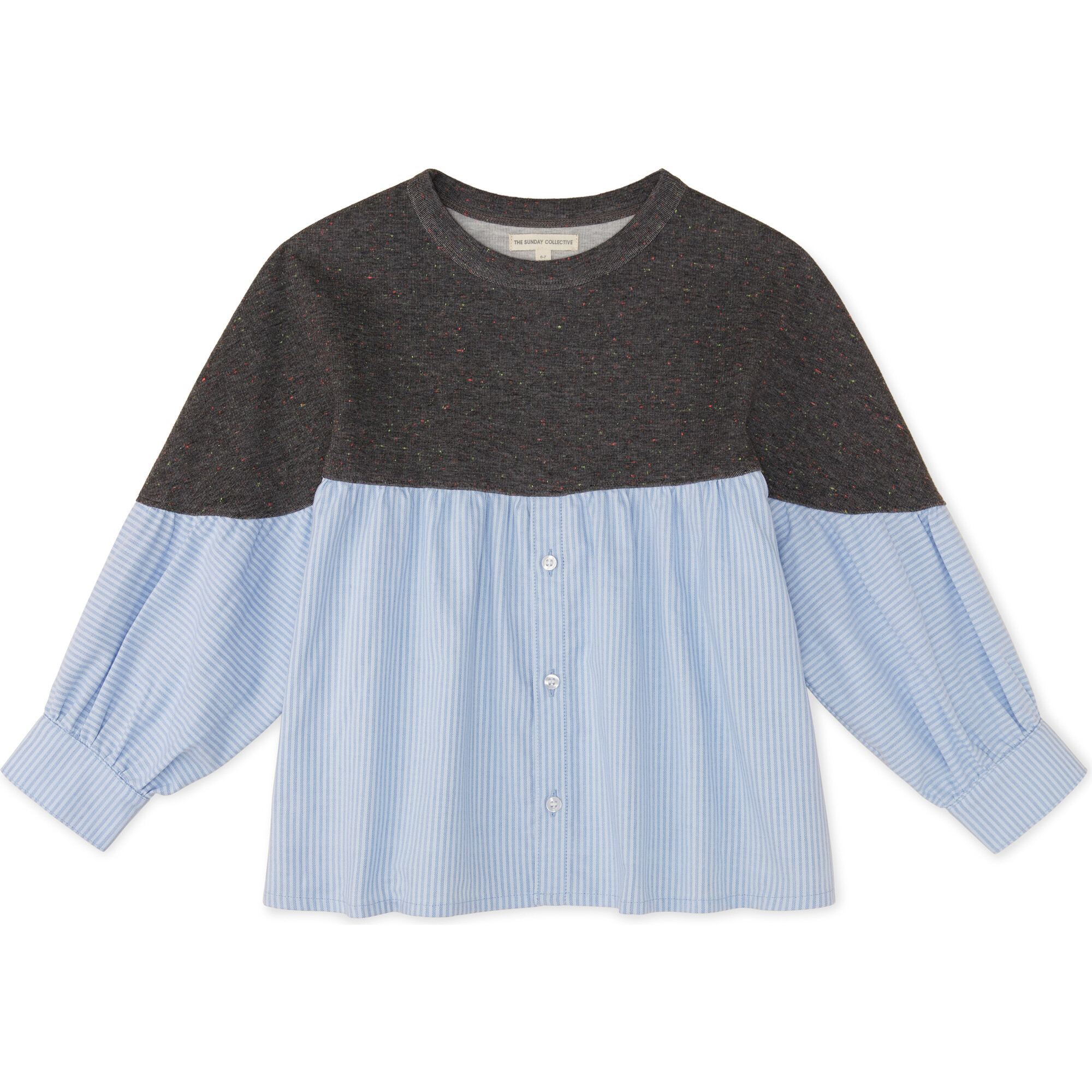 Upcycle Rainbow-Speckled Sprinkle Blouse, Blue - Shirts - 1