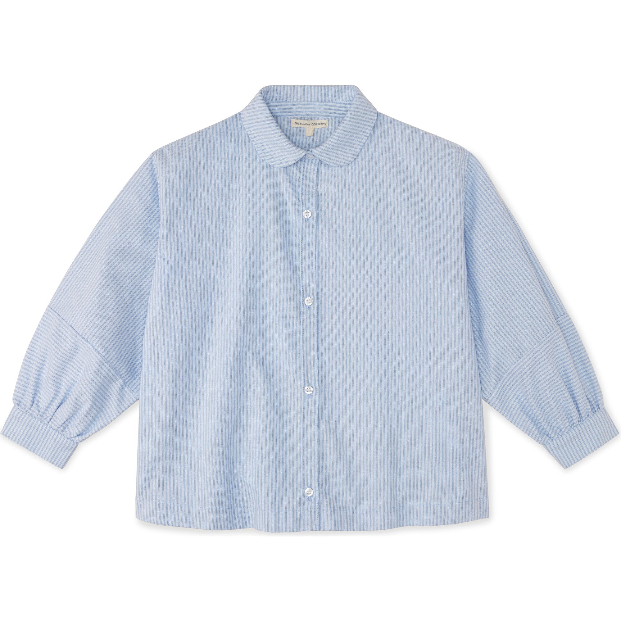 Upcycle Balloon Sleeve Oxford Shirt, Blue - Shirts - 1