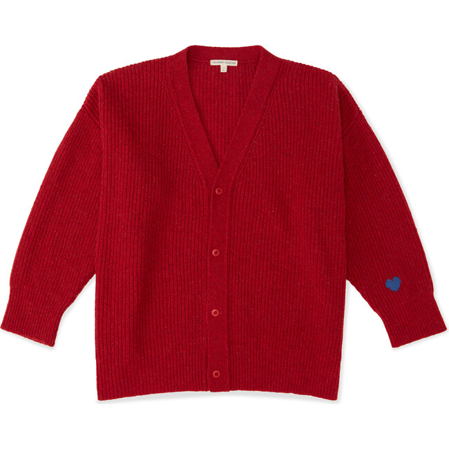 Wool Embroidered Heart Confetti Apple Cardigan, Red