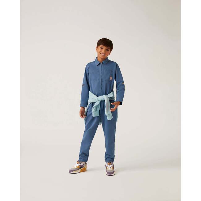 Organic Workers Jumpsuit, Blue - Rompers - 3